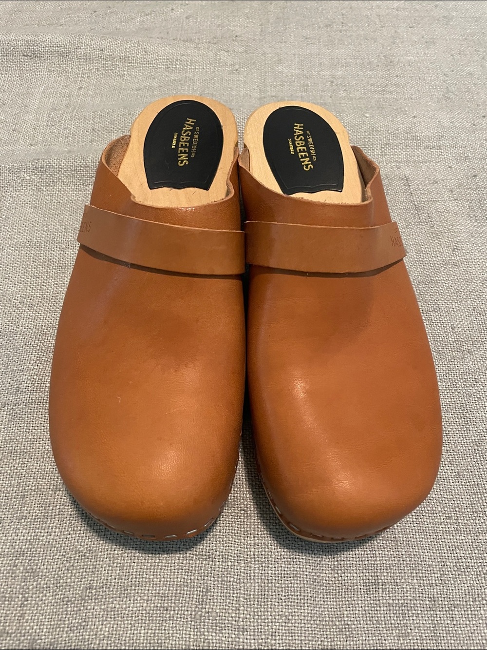 Swedish Hasbeens Brown Leather Slip-On Clogs